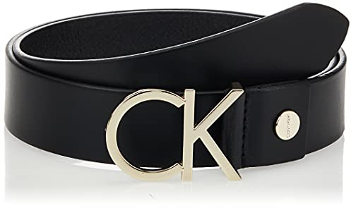 Calvin Klein Damen CK ADJ.LOGO BELT 3.5CM Gürtel,, per pack Schwarz (BLACK LEATHER & LIGHT GOLD BUCKLE 910), 75|#75|#6611 (Herstellergröße: 75)