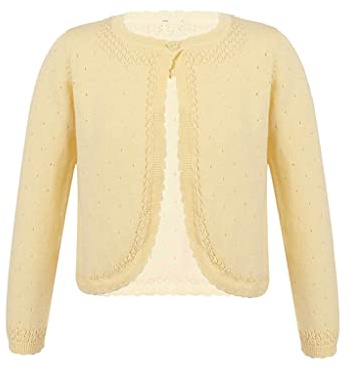 TTAO Enfant Fille Boléro en Tricot Cardigan Princesse Soirée Mariage Cérémonie Cape Demoiselle d'honneur Gilet à Manches Longues Haut de Danse Ballet Veste 2-8 Ans Jaune 5-6 Ans