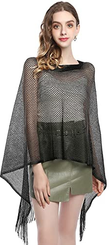TTPSRY Mujer Brillante Chal Mantón Elegante Bufanda Estola Para Fiesta Vestido Boda Novia Dama De Honor Noche (Negro)