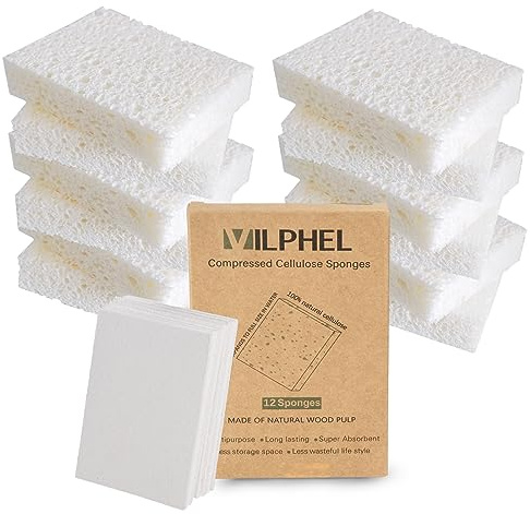Vilphel Lot de 12 éponges à Vaisselle en Cellulose Naturelle à Base de Plantes, résistantes et réutilisables, Douces pour Laver la Vaisselle, Loisirs créatifs pour s'amuser