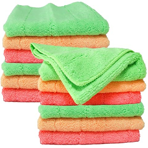 various Bayeta de Microfibra Limpieza 12 Unidades,Toalla Trapos de Limpieza Reutilizazbles,Paños de Limpieza Lavable sin Rayas sin Pelusa para Casa, Cocina, Coche,Multicolor 40x60cm