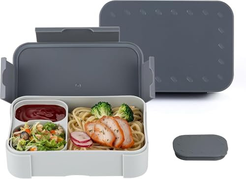 Pavlleen Brotdose Kinder mit Fächern, 900 ml auslaufsichere Lunchbox, Reise-Lunchbox, Jausenbox Brotbox, geeignet für Schule,Picknick, mikrowellen/spülmaschinenfest (grau)