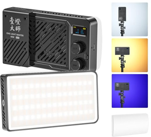 ULANZI P40 Luz LED RGB Vídeo 40W, Luz de Cámara Portátil con Batería de 5000mAh, CRI96+, 2700K-6500K, Carga Rápida PD, Ventilador Integrado, Difusor Magnético y Rosca 1/4
