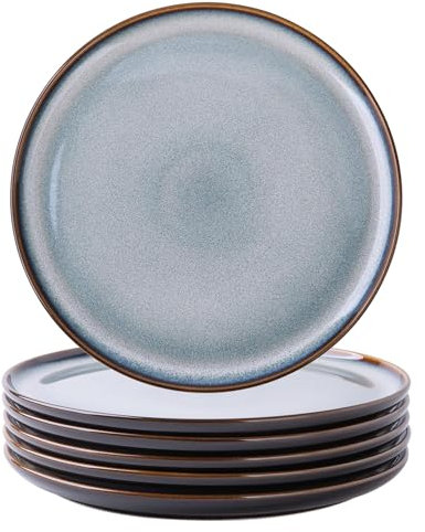 LeRatio Speiseteller Set mit 6-27cm Kratzfester Steingut Platte, spülmaschinen- und mikrowellenfest, Dessertteller, Nudel- / Salatteller, Ozeanblau