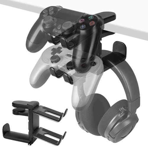 GEEKRIA Support 3 en 1 pour casque et manette de jeu PC, support de casque avec rotation à 360° réglable, compatible avec Bose, Sony, AKG, JBL, Sennheiser, B&O (noir)