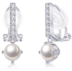 PHNIBIRD Orecchie Donna con Perla Per Pietra Portafortuna Orecchini con Clip di Regalo Per Matrimonio Regalo Donna Mamma Fidanzata