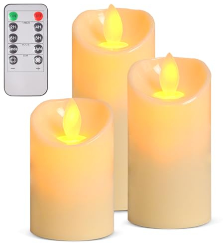 Auirshiky 3 PCS Bougies LED,Bougies électriques Bougies de noël pour noël,Bougie Led Vacillante Avec Vacillement,Halloween,Noël Decoration, Télécommande Minuterie ﻿