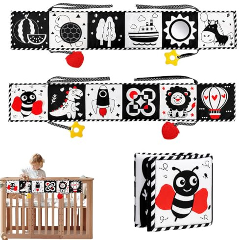 Tela para cuna, libro educativo para la primera infancia, para bebés de 0 a 3 meses, libro sensorial suave con espejo, plegable y lavable, regalo de nacimiento.