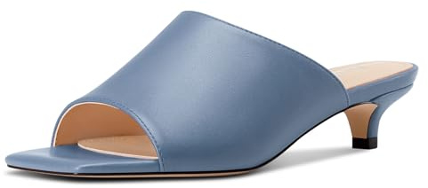 Aachcol Femmes Carré Ouvert Bout Bas Kitten Talon Heel Mules Chaussures Sandales Slip-on Mariage Party Dress Chaussures 3.5 CM Heels Bleu Cobalt 40 EU