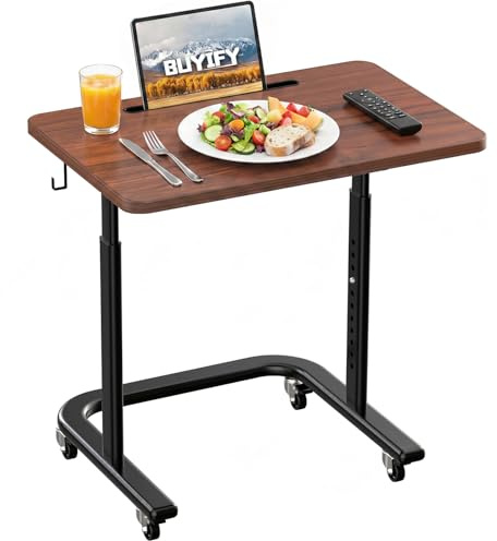 BUYIFY Height Adjustable TV Tray Table with Wheels for Couch or Sofa