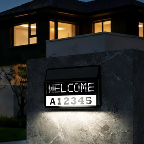 Solar House Numbers for Outside with Digital Screen, APP Control Solar LED Lighted Address Sign, Waterproof Address Signs for Yard, Suitable for Visitors, Emergency Vehicles and Warning Signs