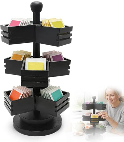Tutamaz Bambus Teebeutel Organizer, 3 Etagen 360˚ Drehbares Teebeutelhalter Teebeutel-Karussell für Küche Büro Arbeitsplatte Losen Tee Teepackungen Kaffee Zuckerpackungen Milchkännche