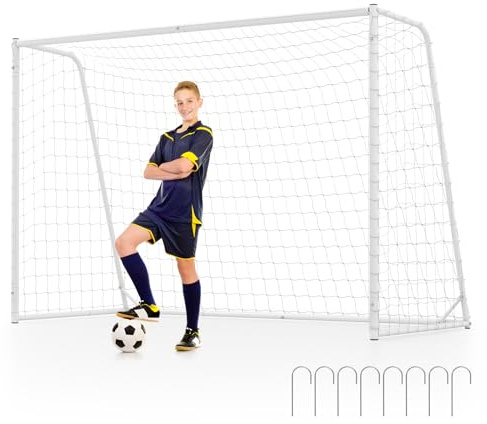 COSTWAY Porta da Calcio 300 x 204 cm con Telaio in Metallo, Rete in PE, 8 Picchetti e 16 Fascette, Facile Montaggio, Attrezzatura per Allenamento Calcio per Bambini, Giovani e Adulti