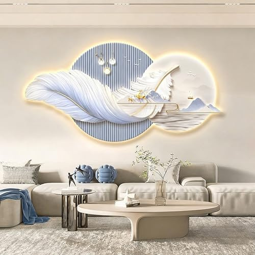 Decoración de pared iluminada Esculturas de pared de arte LED, escultura decorativa de pared mural 3D iluminada, para sala de estar, dormitorio, pasillo, entrada, interior(D,70x35cm/27.5x13.7in)