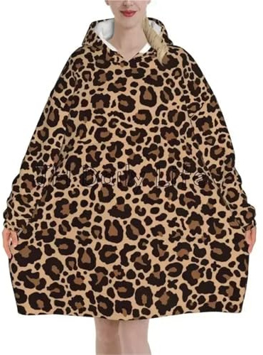 IOEUIWP överdimensionerad filt huvtröja sweatshirt gepard tryck bärbar fleece pullover varm mysig mikrofiber sherpa filtar för kvinnor män