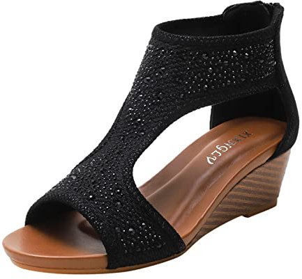 Sandales Femme Été Confortable avec Strass - Sandales Compensées Femme