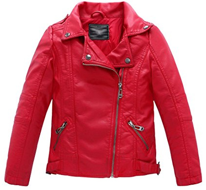 YoungSoul Boys Faux Leather Biker Jacket Zipper Motorcycle Coats Spring Autumn Outerwear Red 9-10 Years/Size 140