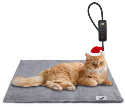 Toozey Manta Eléctrica para Perros y Gatos Interior, Ajustable Temporizador y Temperatrue Almohadilla Calefactora para Mascotas Gatos y Perros Recién Nacidos/Pequeños/Ancianos, Gris - S (45 * 40cm)