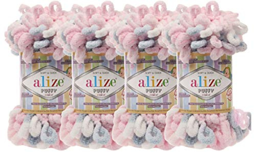 Alize Puffy färg babyfilt garn parti 4 skn 400 g 39,3 yds 100 % mikrofiber mjukt garn handstickningsgarn (5864)