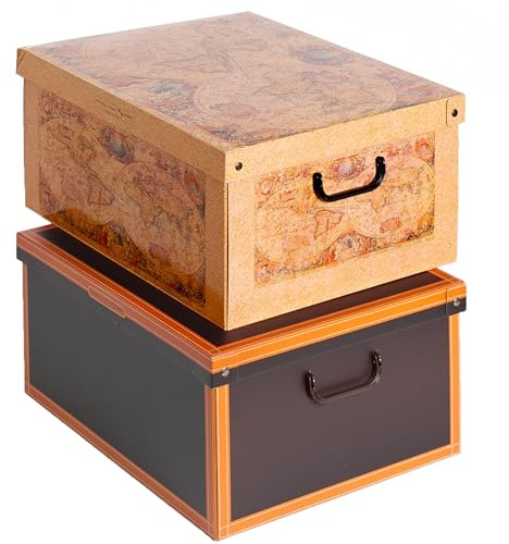 SET 2 Cajas organizadoras de almacenamiento ropa, almacenaje decorativas en carton, 40x50x25cm, para armario, baul, bolsas, ropa, juguetes, jardineria, con tapa, MIX