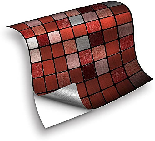 Tile Stickers,25 Pieces of red Mosaic Tile Stickers, Kitchen Waterproof self-Adhesive Wall Stickers Tile Stickers -15cm