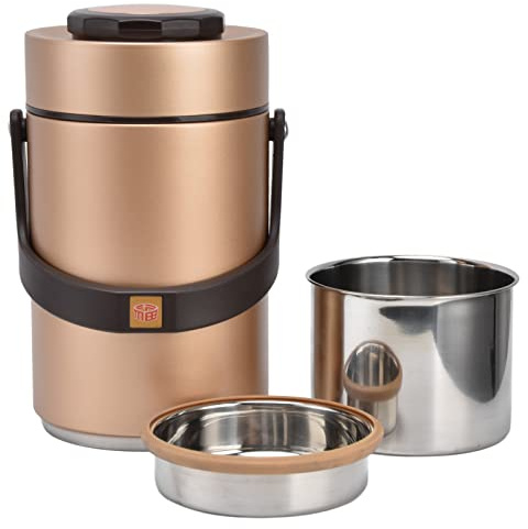 Jenngaoo Tarro de Comida Bento Box al Vacío de 2300ml, Termo de Almuerzo Aislado al Vacío de Acero Inoxidable 304 de 3 Niveles, Contenedor de Almuerzo para Adultos para Comida Fría o Caliente(Oro)