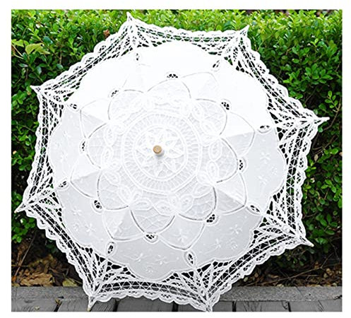 Vit beige brudparaplyer sol paraply spets bröllop paraply for brud trähandtag parasol ombrelle dentelle mariage (Color : Beige)