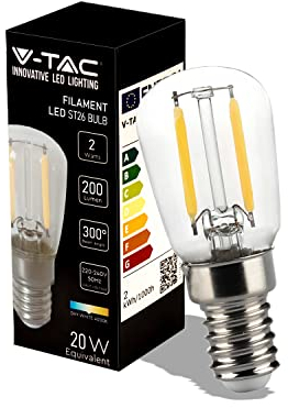 V-TAC Lampadina LED Filamento per Frigorifero e Lampade - Attacco E14-2W - 200 Lumen - Lampadine LED T26 Piccole per Massima Efficienza e Risparmio Energetico - Luce 4000K Bianca Naturale