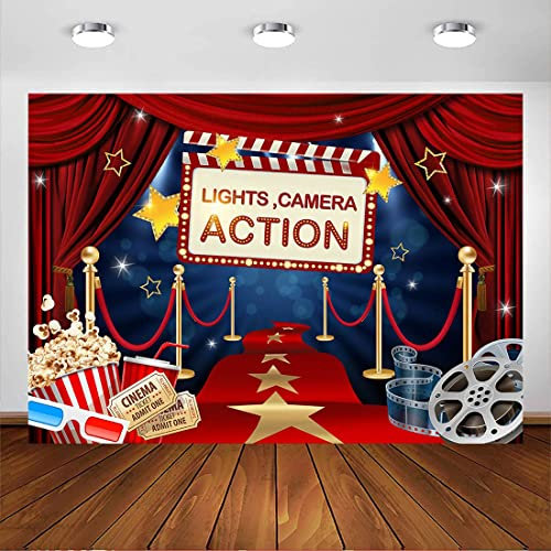 Avezano Toile de fond pour fête d'anniversaire, rideau rouge, tapis de pop-corn, décorations d'événement, récompenses, soirée cinéma, cérémonie, photographie, accessoires de photomaton (2,1 x 1,5 m)