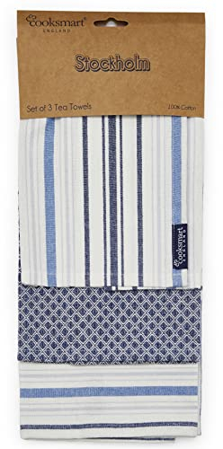 Cooksmart British Designed Pack of 3 Tea Towels | Luxury Tea Towels for Kitchen | Modern Designed Tea Towel Set