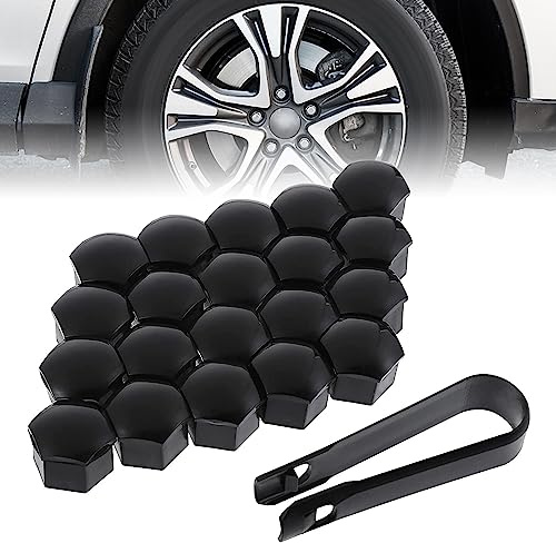 Peysaitr 17mm Wheel Nut Covers, 20 Pcs Nut Caps Universal Wheel Bolt Covers with Removal Tool Set for Cars (Black)