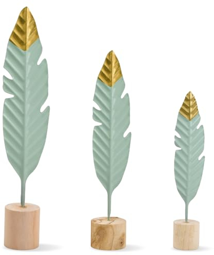 3 Pezzi di Sculture Moderne in Legno e Metallo con Piume Decorative - Soprammobili Oggettistica per la Casa Moderna, Design Sculture Moderne, Oggetti Decorativi Particolari, Soggiorno, Camera da Letto