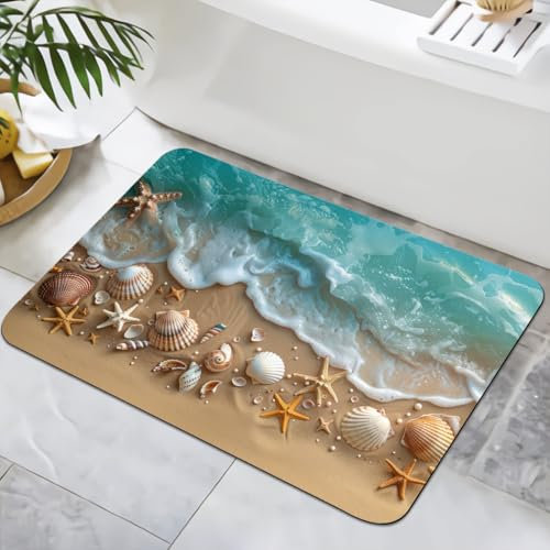 YISUMEI Badematte rutschfeste Badteppich 40x60cm Waschbar Schnelltrocknende Badezimmerteppich, Duschvorleger für Dusche, Badewannen, WC Deko (Sandstrand-2)