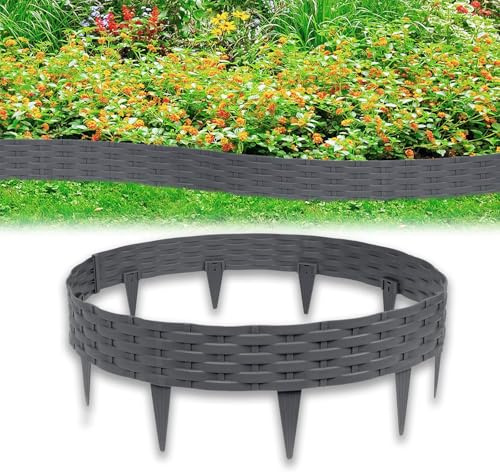 Froadp Rabattkant set med rottingutseende, rabattkant, plast, gräskanter, rabattkant, rabattkant, trädgårdspalisade (10 m, 10 stycken, antracit)