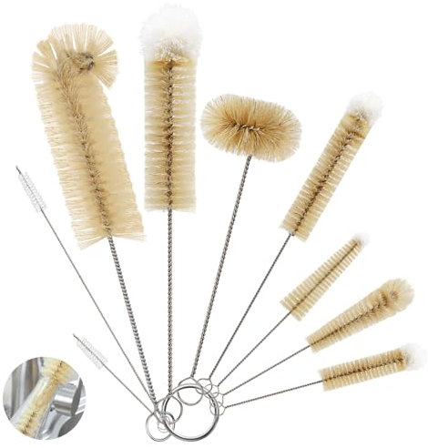 Myiosus Flaschenbürste, 9 Stück Reinigungsbürste mit Langem Griff, Flaschenbürsten mit Flauschiger Pomponkopf, Multifunktionale Flaschenreiniger Bürste für Strohhalme,Milchflasche,Glasflasche,Weinglas