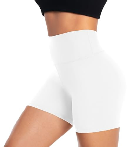 ACTINPUT Radlerhose Damen Kurze Shorts High Waist Sporthose Leggings Blickdicht Hotpants Unterhose Boxershorts Sommer(Weiß,S-M)