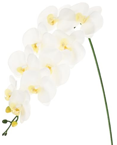 M METERXITY 1-Pack Artificial Orchid Flowers 9 Large Petals 37 Inch Faux Phalaenopsis Silk Bouquets Real Touch White Fake Orchids for Home/Wedding/Christmas/Party/Garden Office