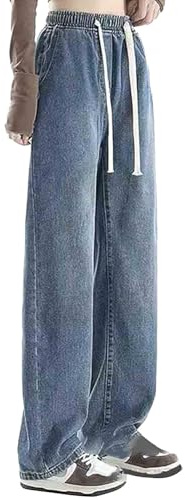 Vaqueros con goma elástica para mujer, pierna ancha, pantalones vaqueros boyfriend para mujer, cintura alta, pantalones de ocio, pantalones vaqueros de pierna ancha, pantalones largos para mujer,