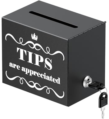 Uniclife Tarro de propinas de metal para baristas, 15,2 x 10,2 x 12,7 cm, bote de propinas con cerradura, contenedor de recogida de dinero para bares, restaurantes, cafés, caja para