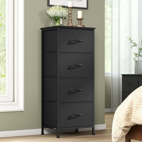 SONGMICS Chest of Drawers, Storage Unit, for Bedroom, Closet, Hallway, Living Room, 4 Drawers, Modern, Ink Black and Ebony Black BELLAH Collection LGS314BH03