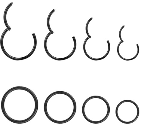 8 PCS Black Nose Ring, 16G Surgical Steel Nose Ring Set 6mm/8mm/10mm/12mm