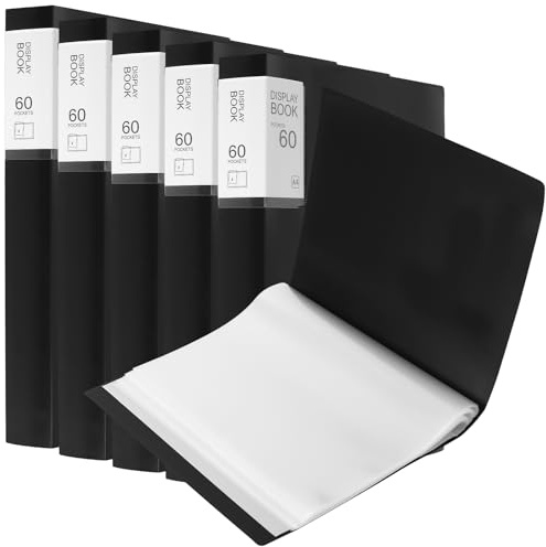 NINGWAAN 6 PCS Binder with Plastic Sleeves, 60 Pockets A4 Black Presentation Book, 9 x 12 inches Art Portfolio Pocket Folder with Clear Sheet Protectors for Documents, Artwork, Photos