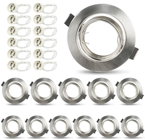 Seruno X 12X Cornice Faretti incasso cartongesso GU10 – Orientabili 30°, Ø90mm, per GU10 LED, Struttura in Metallo Cromato, Foro 68-80mm, con Portalampada – Faretti LED da Incasso per Cartongesso
