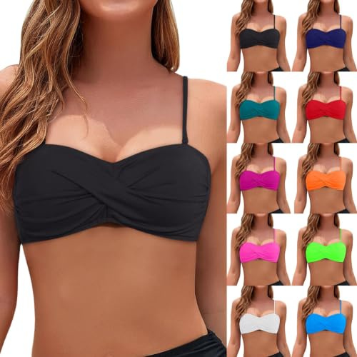 LXGKEKSKG Top de Bikini para Mujer Bandeau Parte Superior de Bikini con Finos Ajustables Haut de Bikini con Cordones S-XXL