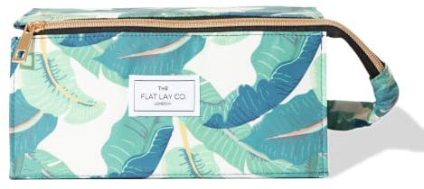 The Flat Lay Co Makeup Box Bag, Tropical Leaves | Foldable Cosmetic Organiser, Easy Opening Sides, Opens Flat, For Everyday Use & Travel