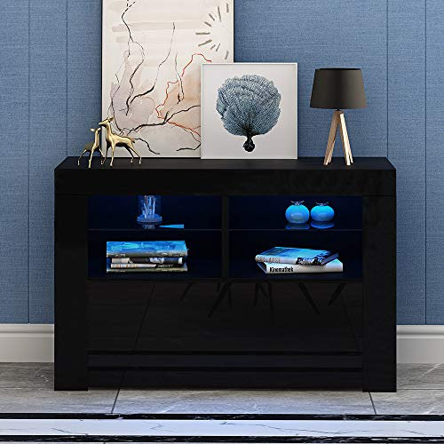 Panana Modern 100cm TV Unit Stand Cabinet High Gloss Doors Living Room Furniture LED Options (Black, With LED)