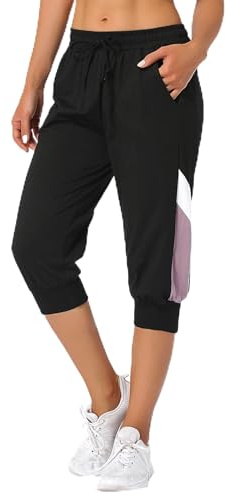 Marvmys Joggingbyxor för kvinnor, bomull, träningsbyxor, sport, yoga, fitness, hög midja, byxor med ficka, träningsbyxor, Svart-b-3/4, M