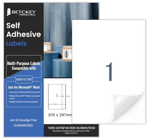 20 Hojas de Pegatinas A4, Etiquetas Autoadhesivas Imprimibles de A4 Página Completa para Impresoras de Inyección de Tinta y Impresora Láser, 210mm x 297mm
