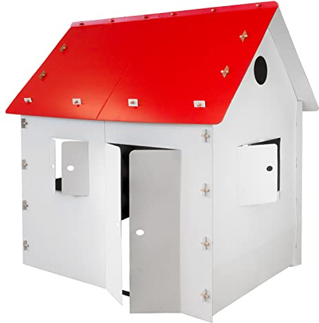 Auswahl Kinder Spielhaus Ritterburg Playhouse Spielburg Pappe Bastelkarton Haus Burg Papphaus Kartonhaus Papierhaus Karton Papier Kinderhaus zum Anmalen Kingpower, Modell:Spielhaus rot/weiß