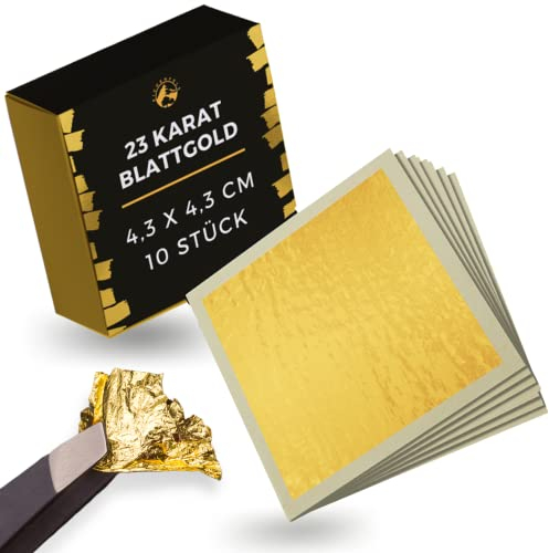 EICHENFELS Essbares Blattgold [ECHT 23 Karat] 10 Stk - 4,3x4,3cm - Laborgeprüftes Blattgold Essbar für Torten - Backen, Kochen, Basteln, Kosmetik - Essbare Goldblätter - Edible Gold Leaf - Gold Essbar